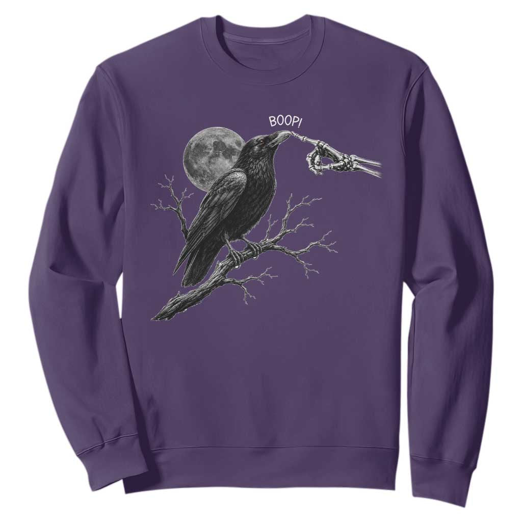 Skeleton Hand Boop Raven Sweatshirt Funny Spooky Halloween Crow Moon Graphic