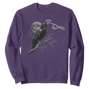 Skeleton Hand Boop Raven Sweatshirt Funny Spooky Halloween Crow Moon Graphic