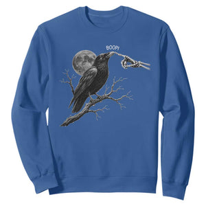 Skeleton Hand Boop Raven Sweatshirt Funny Spooky Halloween Crow Moon Graphic