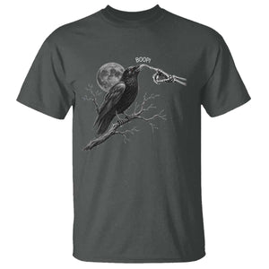 Skeleton Hand Boop Raven T Shirt Funny Spooky Halloween Crow Moon Graphic