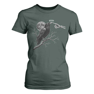 Skeleton Hand Boop Raven T Shirt For Women Funny Spooky Halloween Crow Moon Graphic
