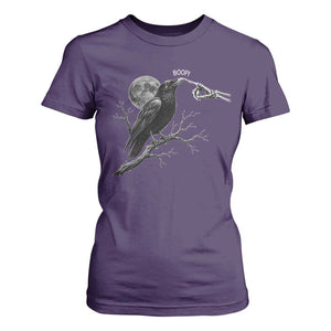 Skeleton Hand Boop Raven T Shirt For Women Funny Spooky Halloween Crow Moon Graphic