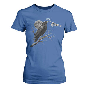 Skeleton Hand Boop Raven T Shirt For Women Funny Spooky Halloween Crow Moon Graphic