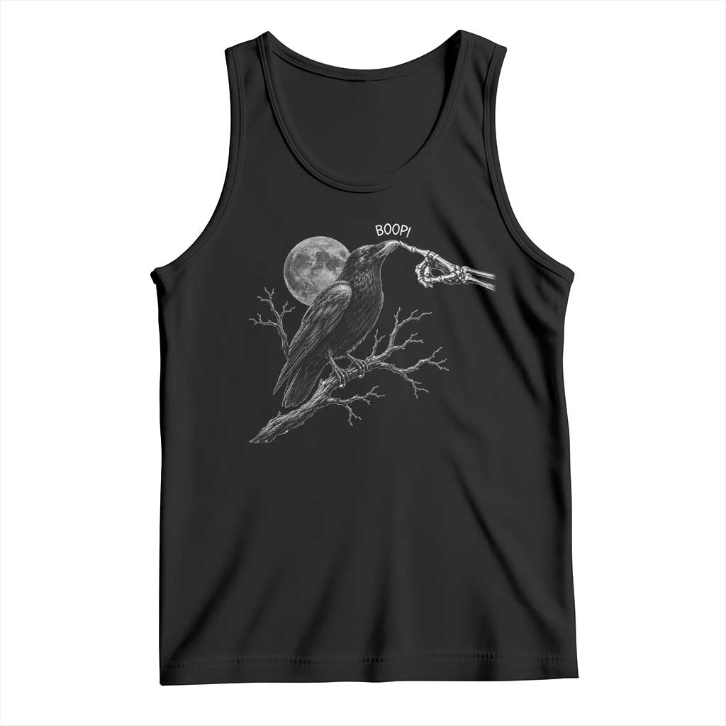 Skeleton Hand Boop Raven Tank Top Funny Spooky Halloween Crow Moon Graphic TS10 Black Print Your Wear