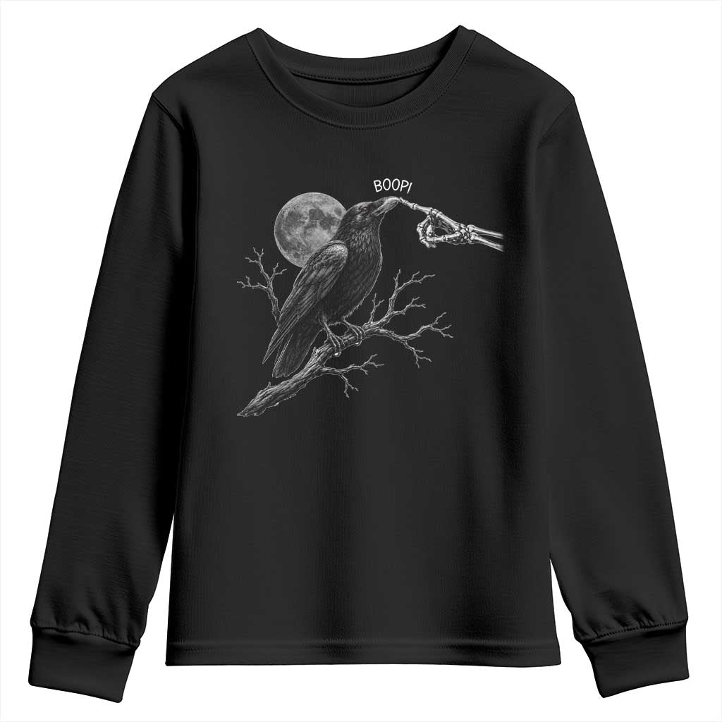 Skeleton Hand Boop Raven Youth Sweatshirt Funny Spooky Halloween Crow Moon Graphic TS10 Black Print Your Wear