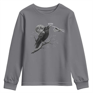 Skeleton Hand Boop Raven Youth Sweatshirt Funny Spooky Halloween Crow Moon Graphic