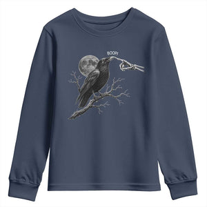 Skeleton Hand Boop Raven Youth Sweatshirt Funny Spooky Halloween Crow Moon Graphic