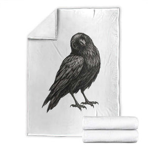 Curious Raven Crow Throw Blanket Vintage Dark Academia Gothic Black Bird Graphic