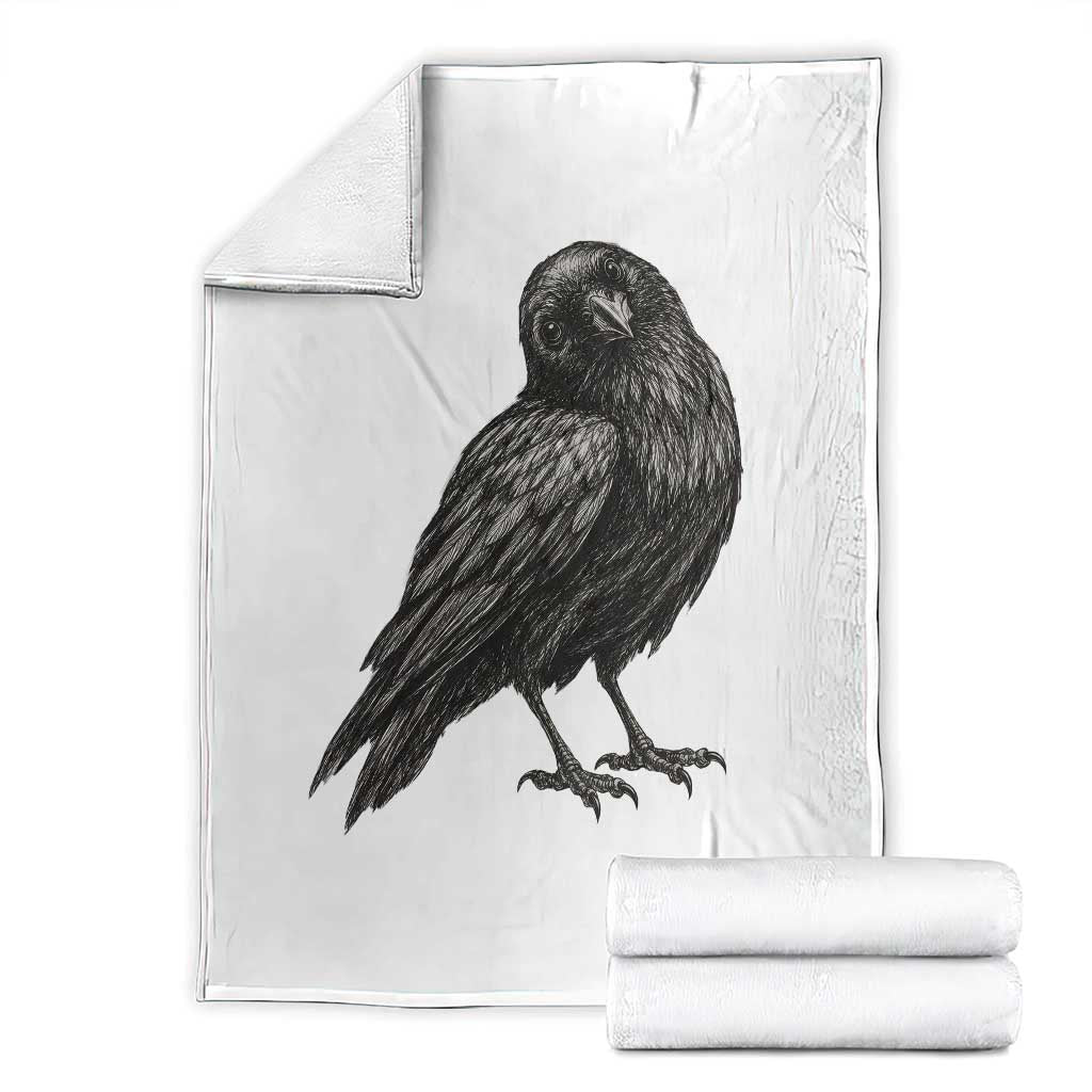 Curious Raven Crow Throw Blanket Vintage Dark Academia Gothic Black Bird Graphic TS10 White Print Your Wear