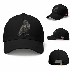 Curious Raven Crow Baseball Cap Vintage Dark Academia Gothic Black Bird Graphic