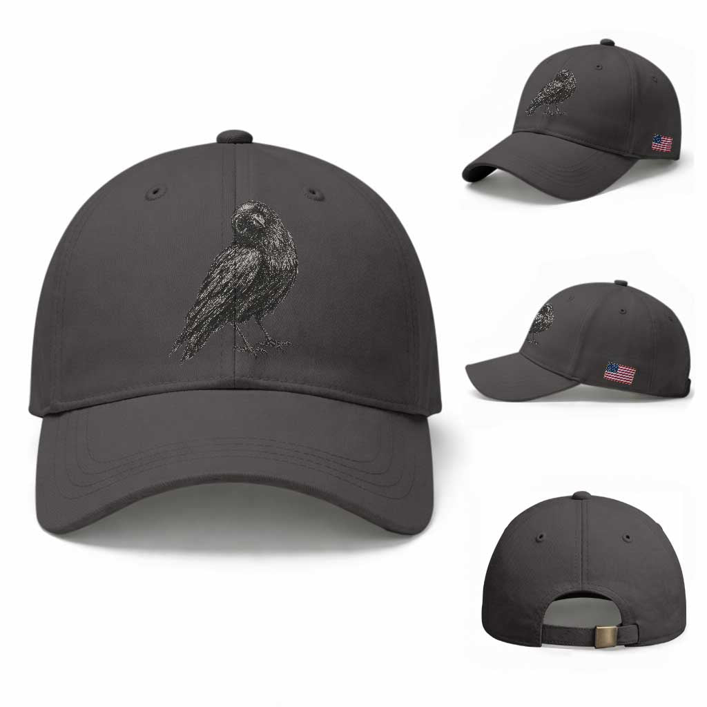 Curious Raven Crow Baseball Cap Vintage Dark Academia Gothic Black Bird Graphic