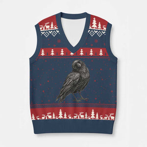 Curious Raven Crow V-Neck Knit Sweater Vest Vintage Dark Academia Gothic Black Bird Graphic