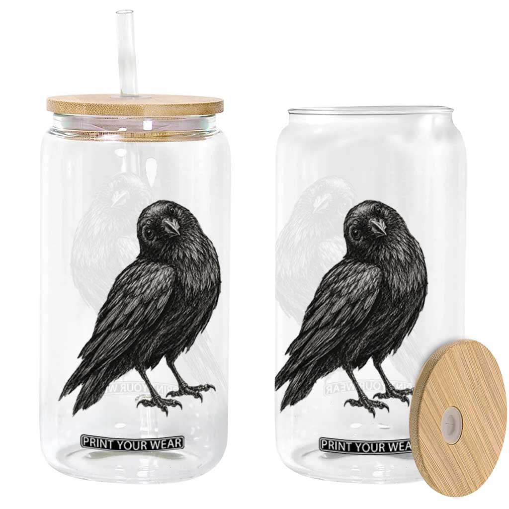 Curious Raven Crow Glass Can Vintage Dark Academia Gothic Black Bird Graphic