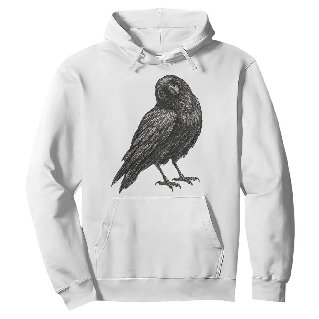 Curious Raven Crow Hoodie Vintage Dark Academia Gothic Black Bird Graphic TS10 White Print Your Wear