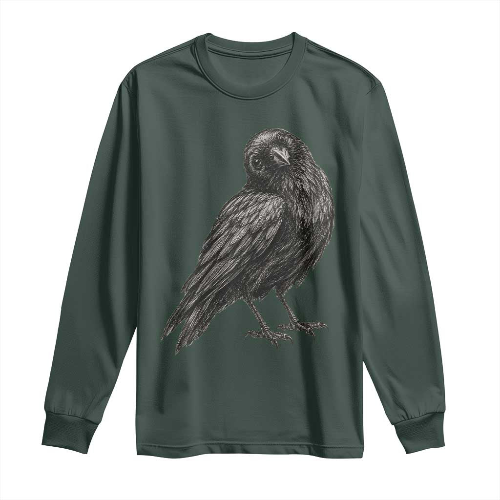 Curious Raven Crow Long Sleeve Shirt Vintage Dark Academia Gothic Black Bird Graphic