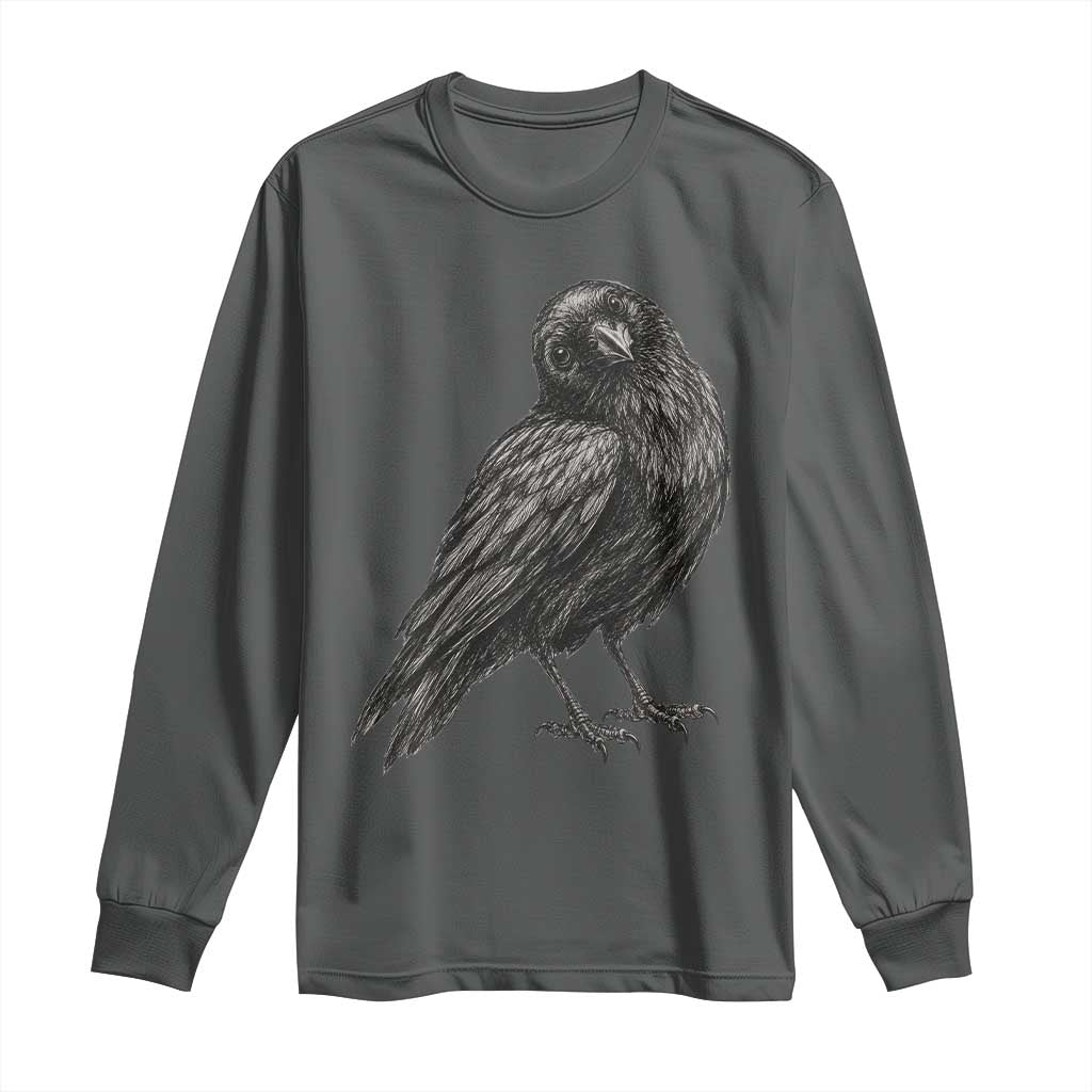 Curious Raven Crow Long Sleeve Shirt Vintage Dark Academia Gothic Black Bird Graphic