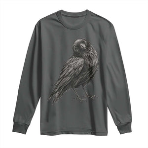 Curious Raven Crow Long Sleeve Shirt Vintage Dark Academia Gothic Black Bird Graphic
