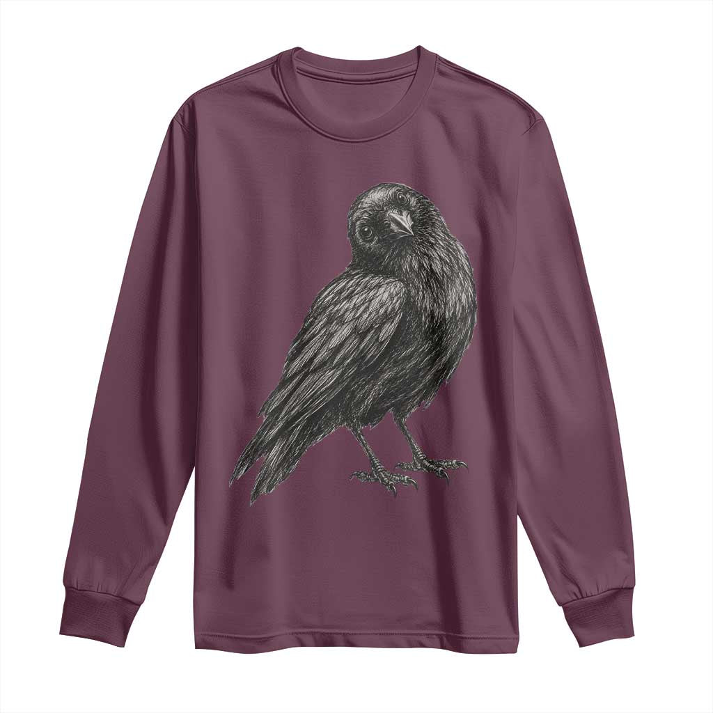 Curious Raven Crow Long Sleeve Shirt Vintage Dark Academia Gothic Black Bird Graphic