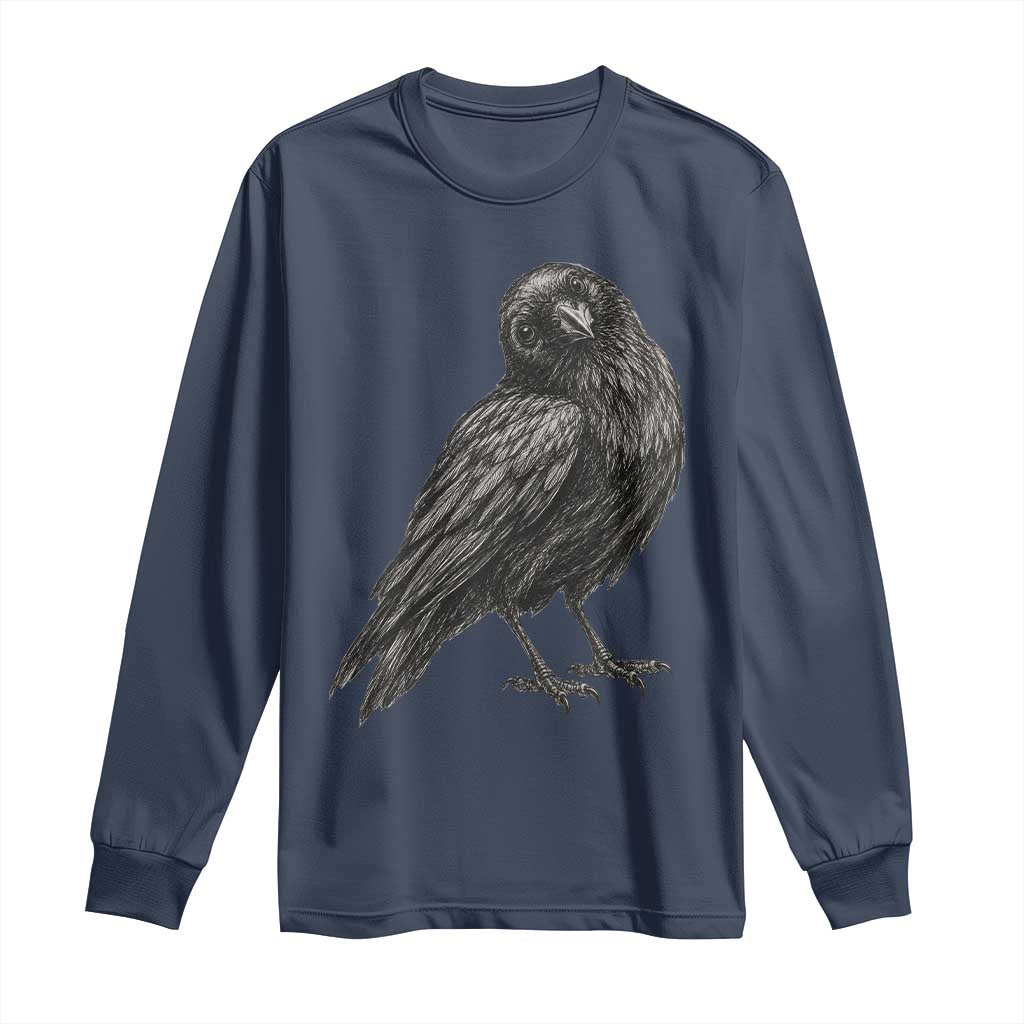 Curious Raven Crow Long Sleeve Shirt Vintage Dark Academia Gothic Black Bird Graphic