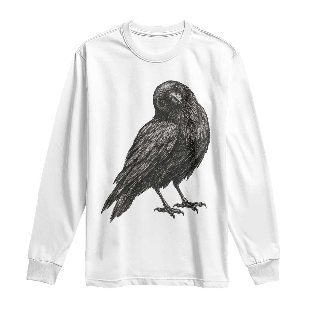 Curious Raven Crow Long Sleeve Shirt Vintage Dark Academia Gothic Black Bird Graphic TS10 White Print Your Wear
