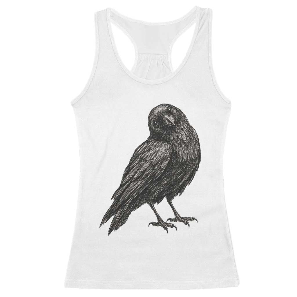 Curious Raven Crow Racerback Tank Top Vintage Dark Academia Gothic Black Bird Graphic TS10 White Print Your Wear