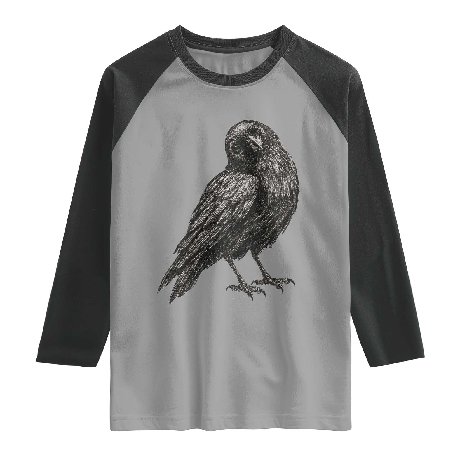 Curious Raven Crow Raglan Shirt Vintage Dark Academia Gothic Black Bird Graphic TS10 Sport Gray Black Print Your Wear