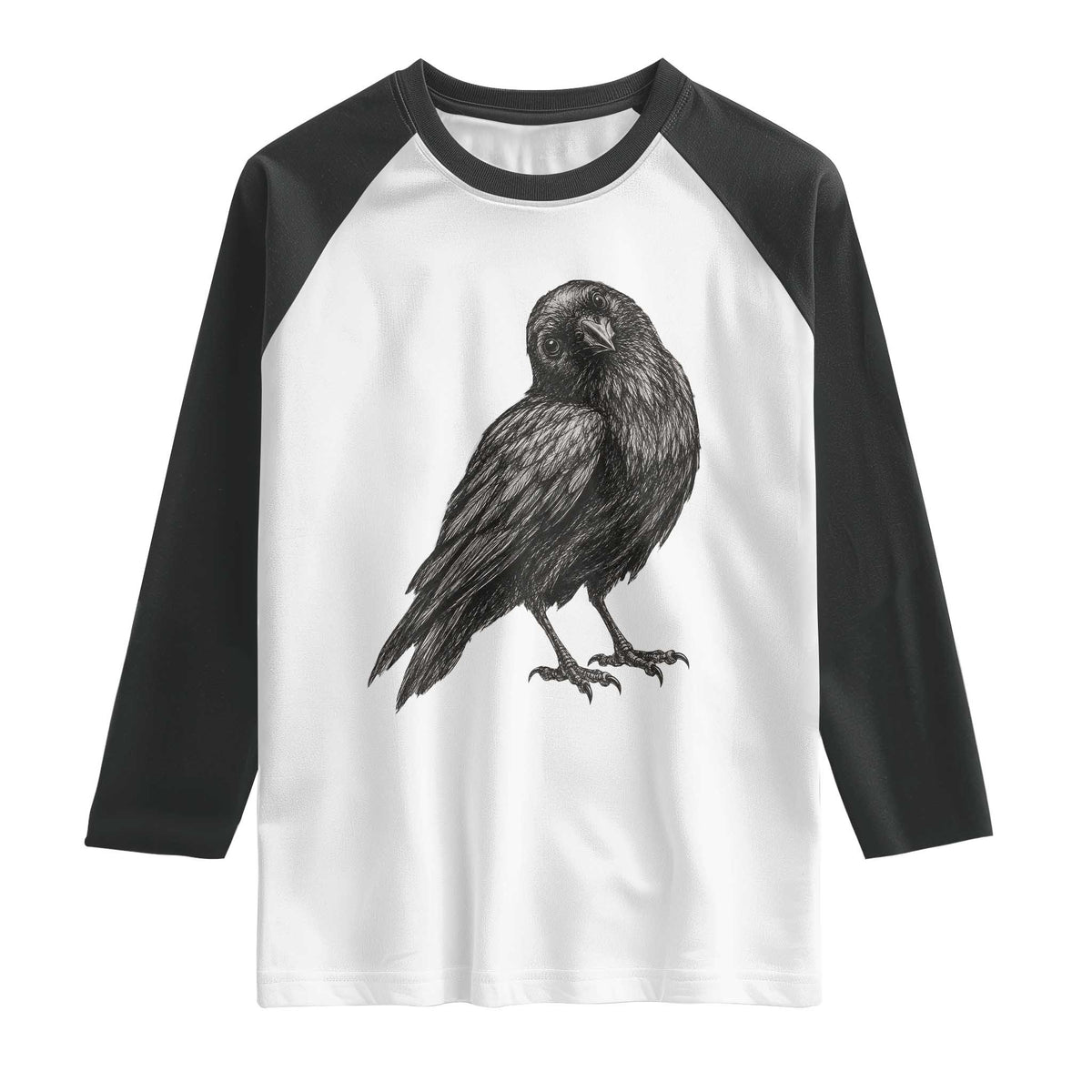 Curious Raven Crow Raglan Shirt Vintage Dark Academia Gothic Black Bird Graphic