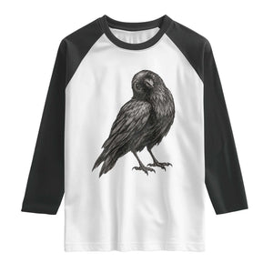 Curious Raven Crow Raglan Shirt Vintage Dark Academia Gothic Black Bird Graphic