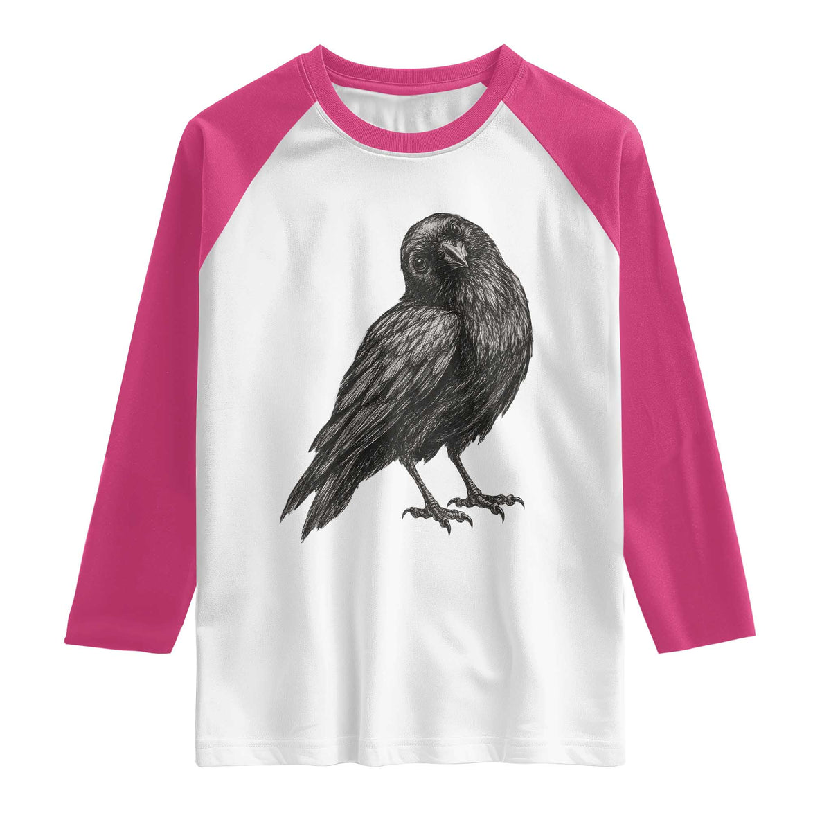 Curious Raven Crow Raglan Shirt Vintage Dark Academia Gothic Black Bird Graphic