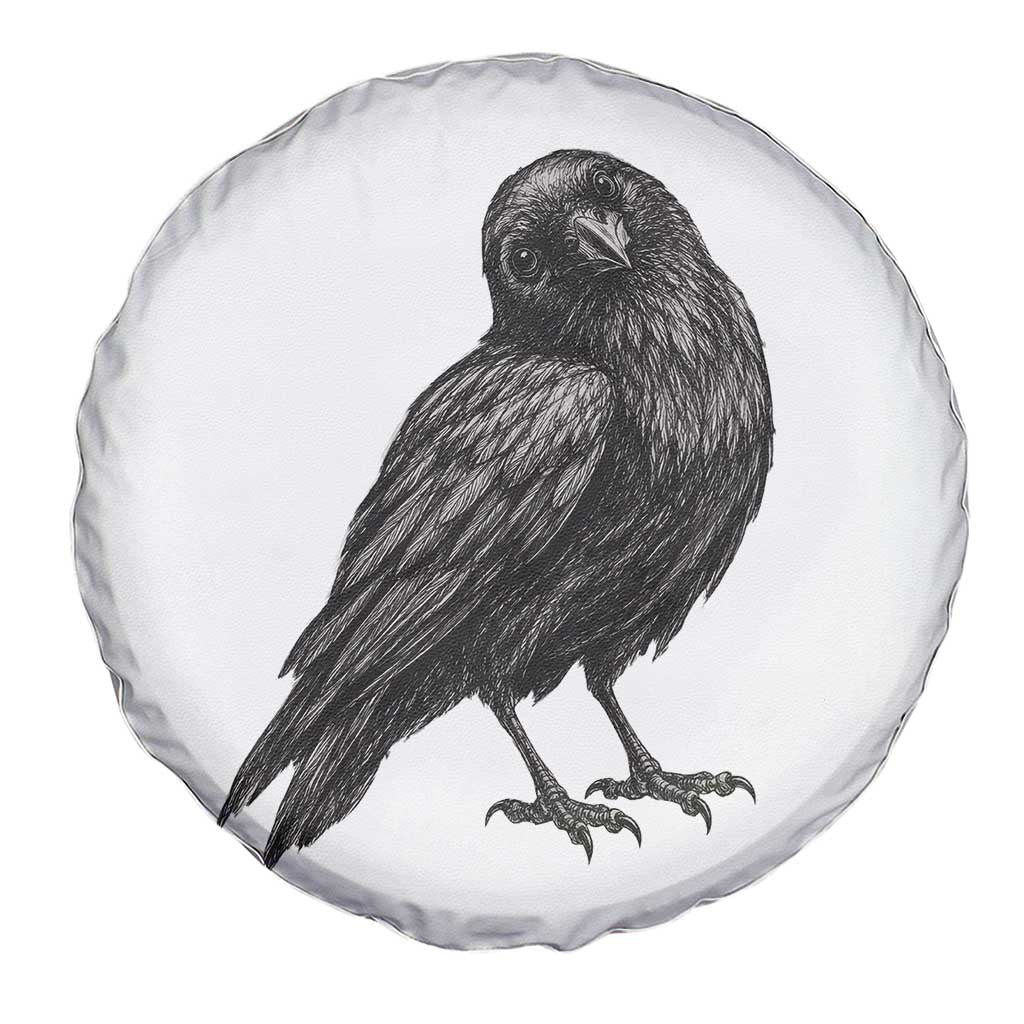 Curious Raven Crow Spare Tire Cover Vintage Dark Academia Gothic Black Bird Graphic