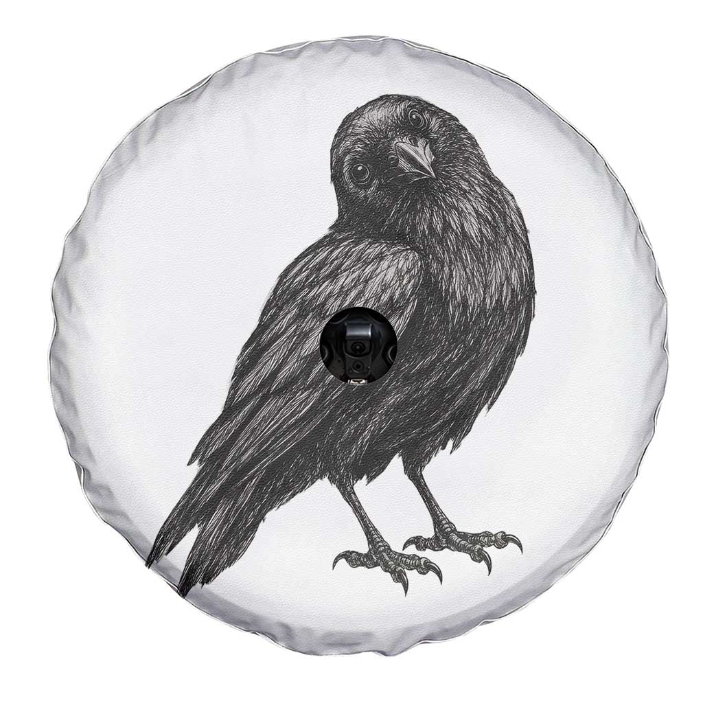 Curious Raven Crow Spare Tire Cover Vintage Dark Academia Gothic Black Bird Graphic