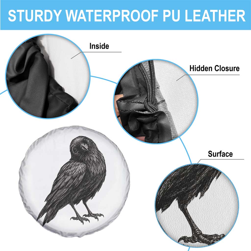Curious Raven Crow Spare Tire Cover Vintage Dark Academia Gothic Black Bird Graphic