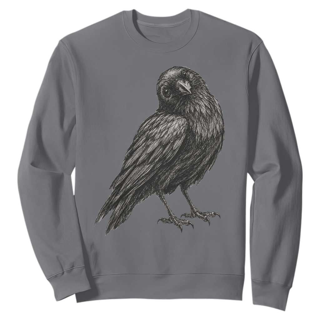 Curious Raven Crow Sweatshirt Vintage Dark Academia Gothic Black Bird Graphic