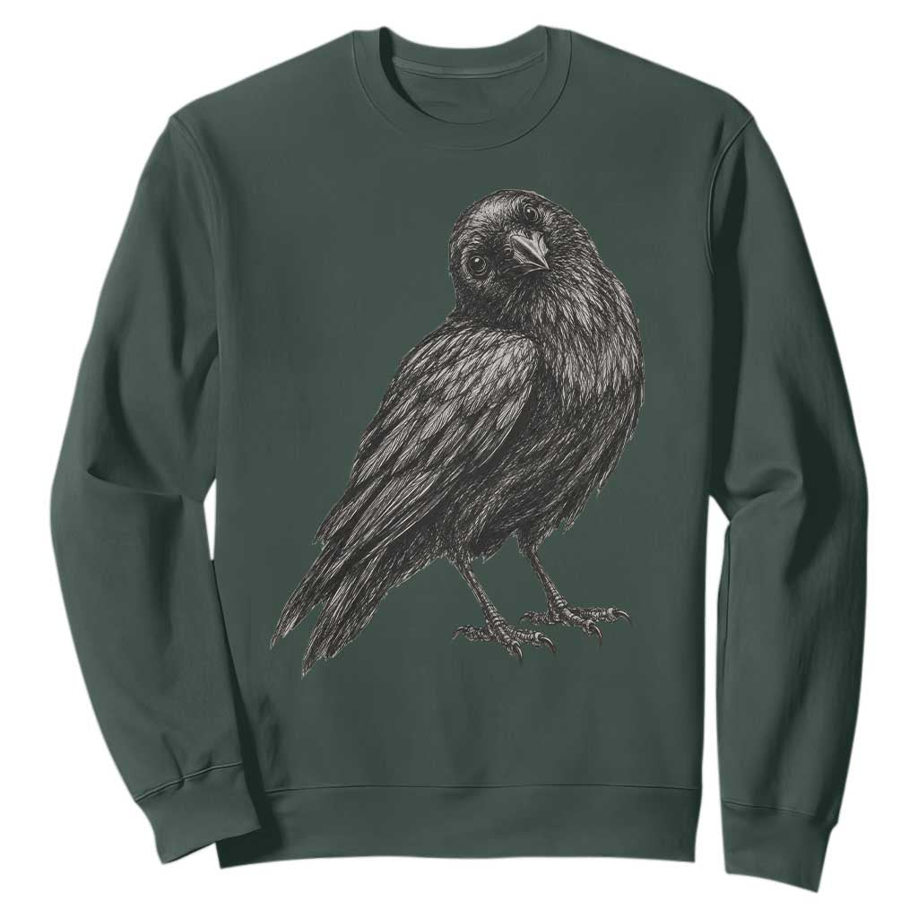 Curious Raven Crow Sweatshirt Vintage Dark Academia Gothic Black Bird Graphic
