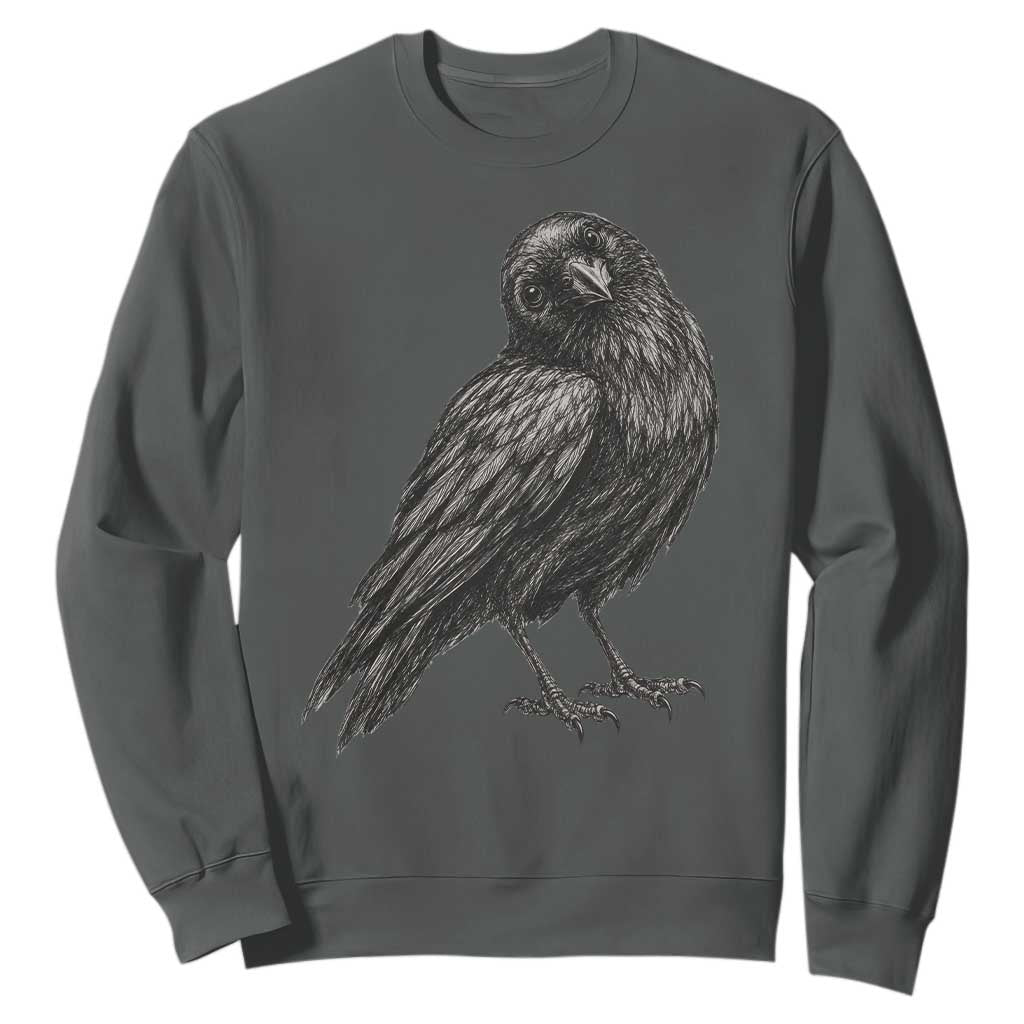 Curious Raven Crow Sweatshirt Vintage Dark Academia Gothic Black Bird Graphic