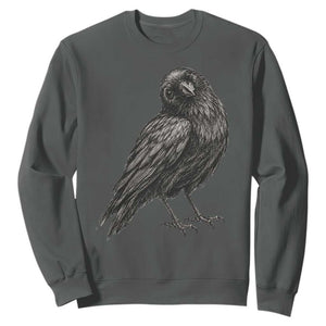 Curious Raven Crow Sweatshirt Vintage Dark Academia Gothic Black Bird Graphic