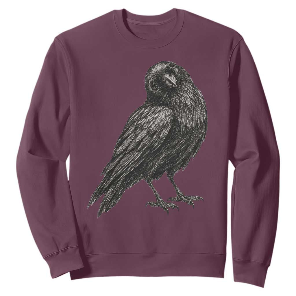 Curious Raven Crow Sweatshirt Vintage Dark Academia Gothic Black Bird Graphic