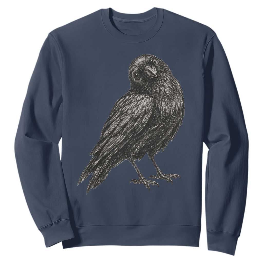 Curious Raven Crow Sweatshirt Vintage Dark Academia Gothic Black Bird Graphic
