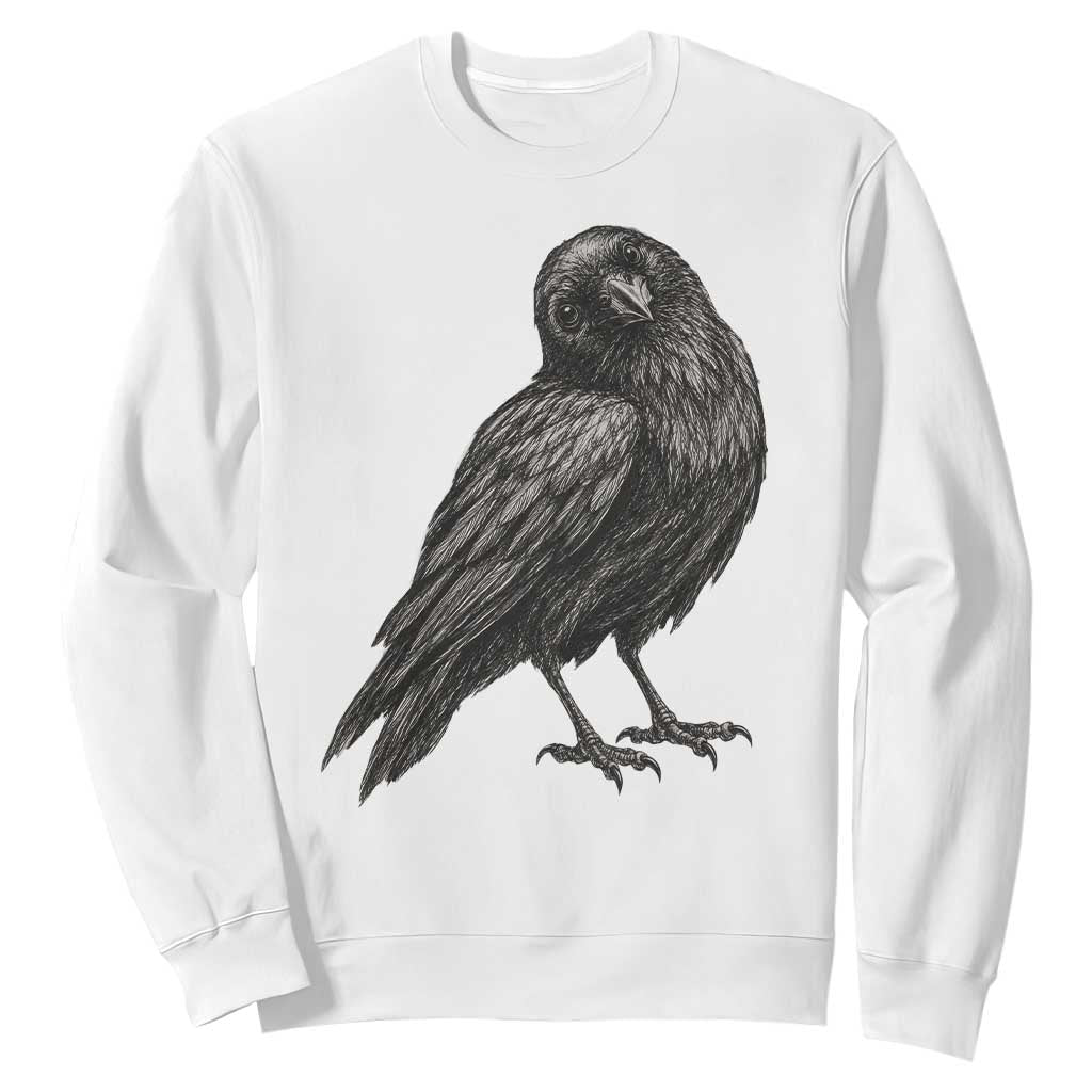 Curious Raven Crow Sweatshirt Vintage Dark Academia Gothic Black Bird Graphic