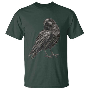 Curious Raven Crow T Shirt Vintage Dark Academia Gothic Black Bird Graphic