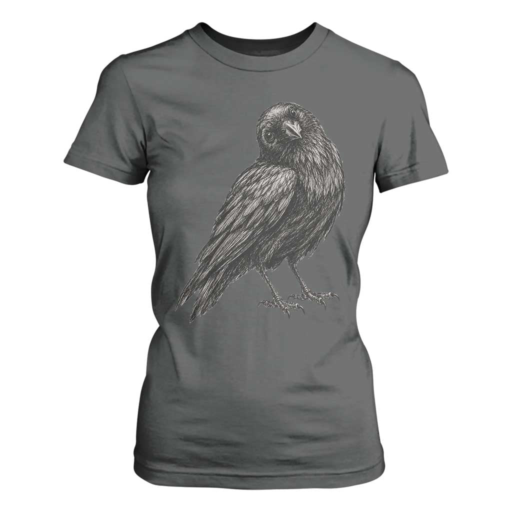 Curious Raven Crow T Shirt For Women Vintage Dark Academia Gothic Black Bird Graphic