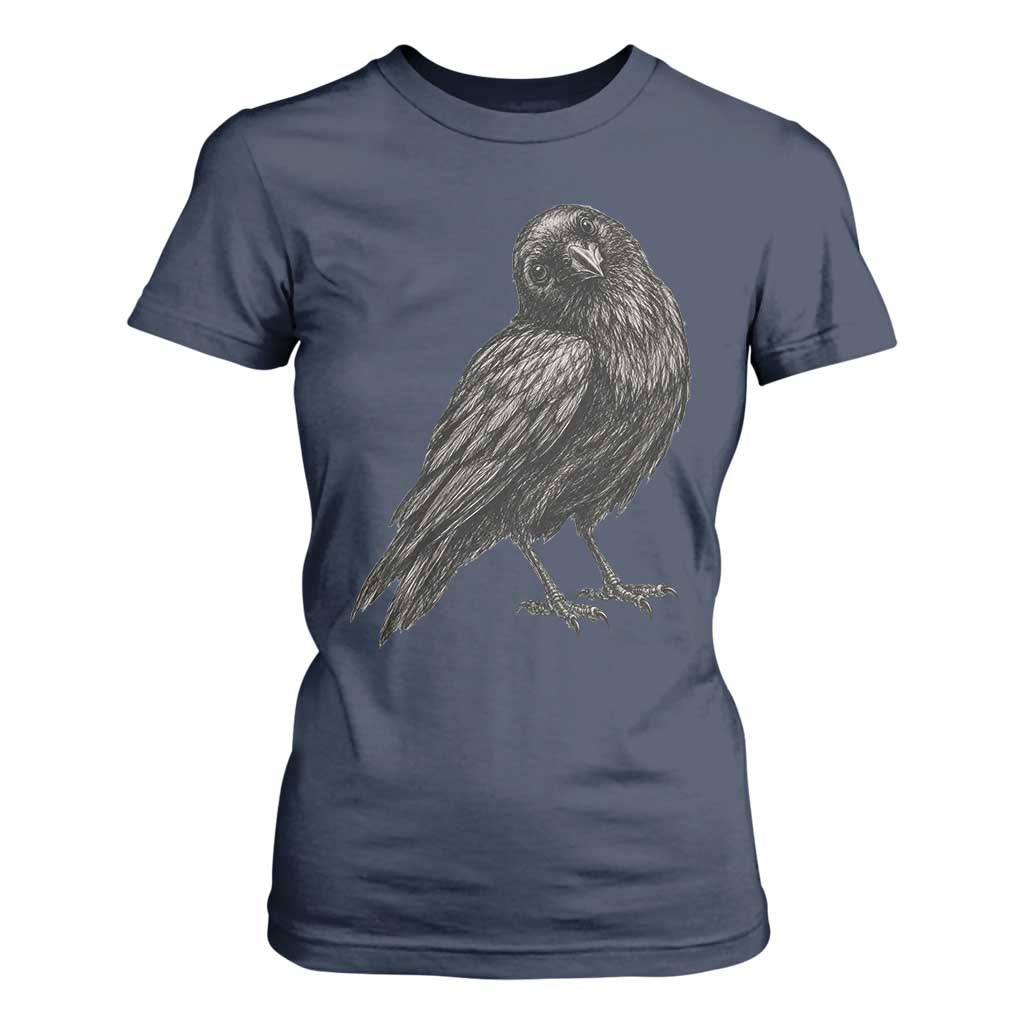 Curious Raven Crow T Shirt For Women Vintage Dark Academia Gothic Black Bird Graphic