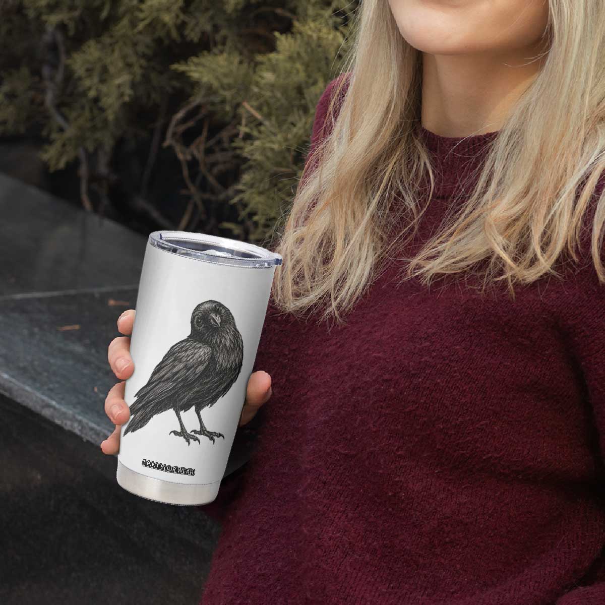 Curious Raven Crow Tumbler Cup Vintage Dark Academia Gothic Black Bird Graphic