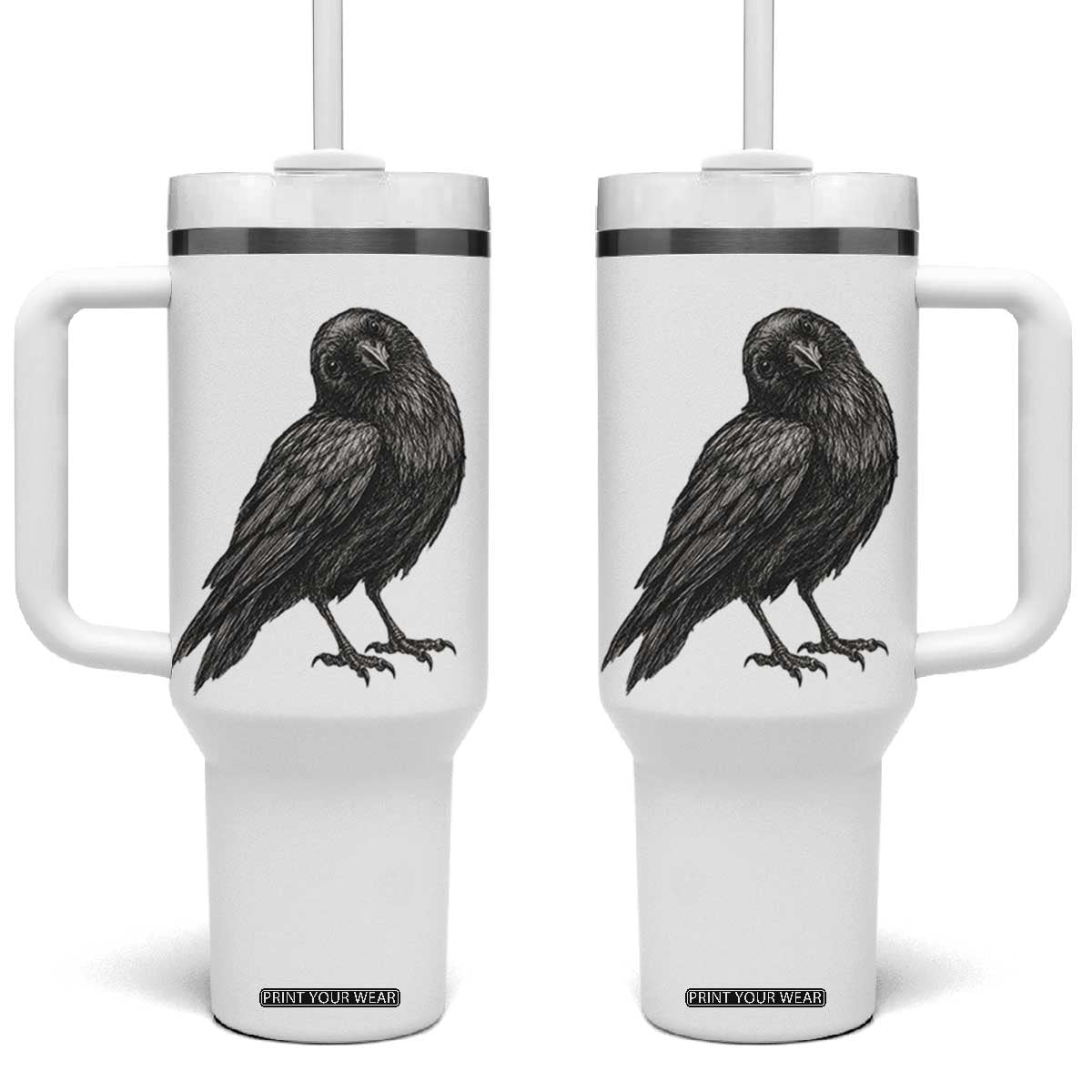 Curious Raven Crow Tumbler With Handle Vintage Dark Academia Gothic Black Bird Graphic