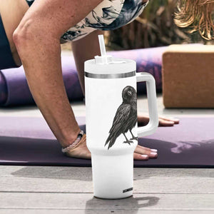 Curious Raven Crow Tumbler With Handle Vintage Dark Academia Gothic Black Bird Graphic