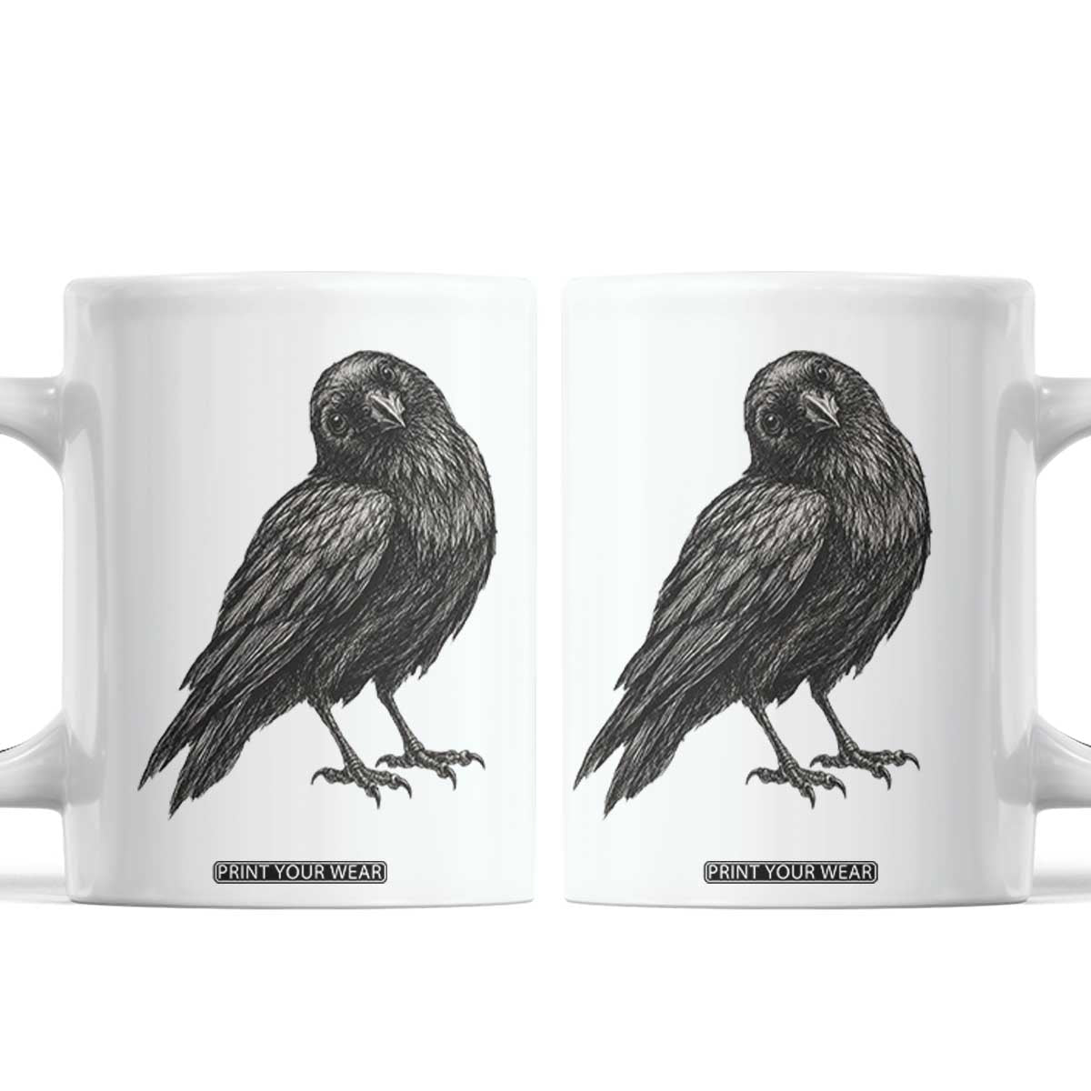 Curious Raven Crow Coffee Mug Vintage Dark Academia Gothic Black Bird Graphic