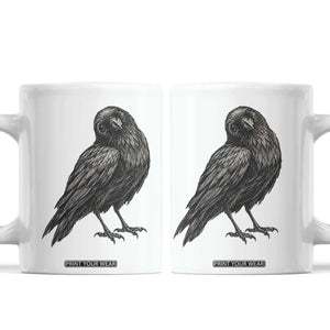 Curious Raven Crow Coffee Mug Vintage Dark Academia Gothic Black Bird Graphic