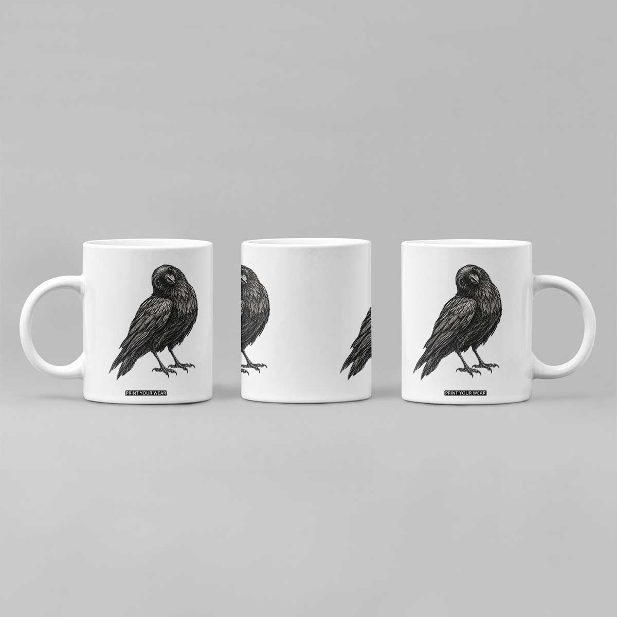 Curious Raven Crow Coffee Mug Vintage Dark Academia Gothic Black Bird Graphic