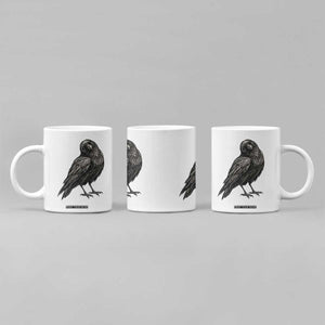 Curious Raven Crow Coffee Mug Vintage Dark Academia Gothic Black Bird Graphic