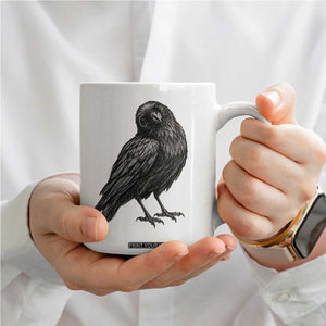 Curious Raven Crow Coffee Mug Vintage Dark Academia Gothic Black Bird Graphic